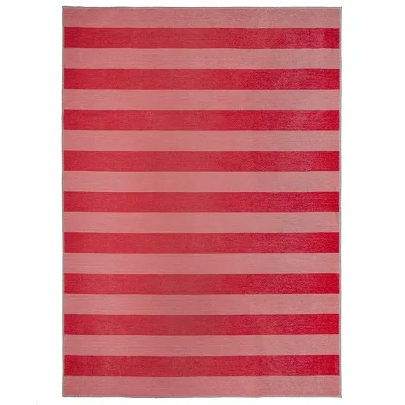 Striped Washable Rug - Red, Cotton Blend