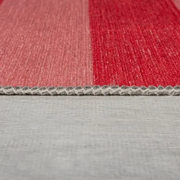 Striped Washable Rug - Red, Cotton Blend