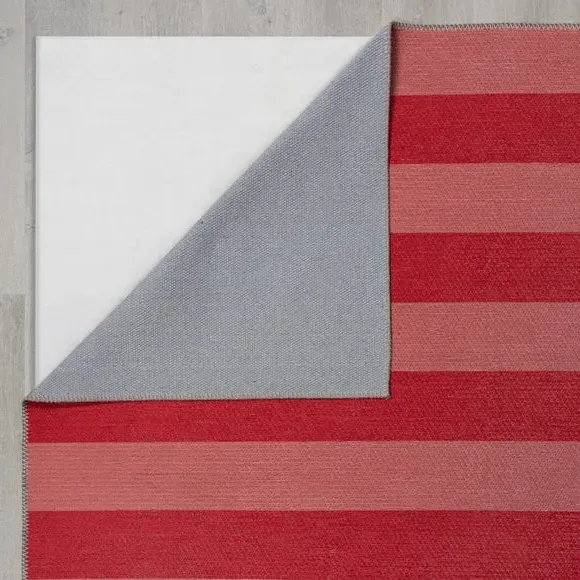 Striped Washable Rug - Red, Cotton Blend