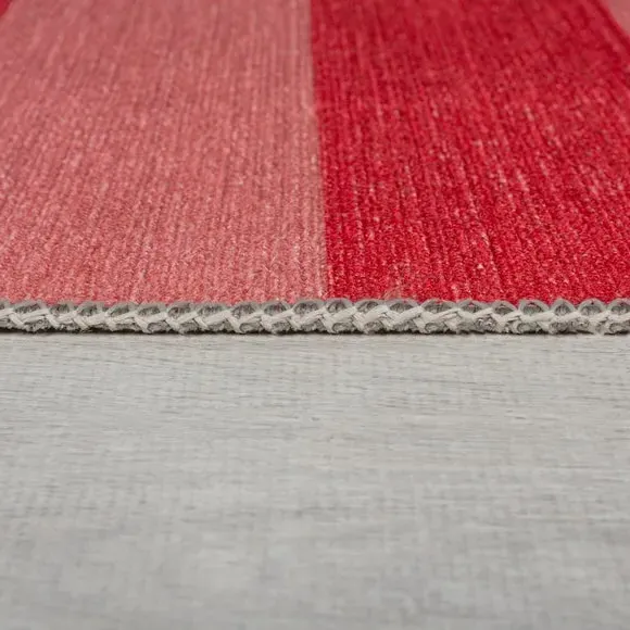 Striped Washable Rug - Red, Cotton Blend