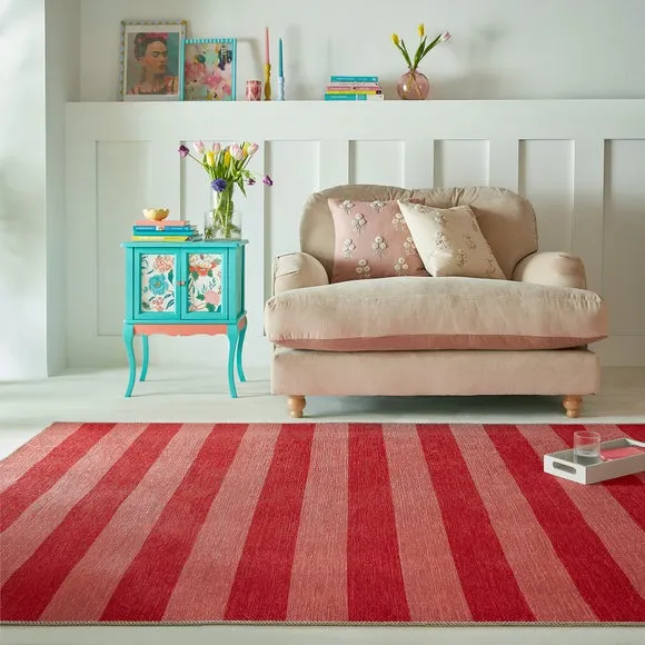 Striped Washable Rug - Red, Cotton Blend image