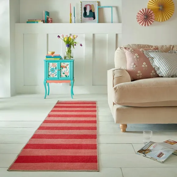 Striped Washable Runner - Red, Cotton Blend image