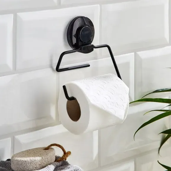 Suction Toilet Roll Holder - Black, Wire image