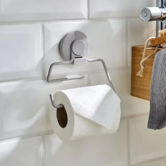 Suction Toilet Roll Holder - Grey, Wire