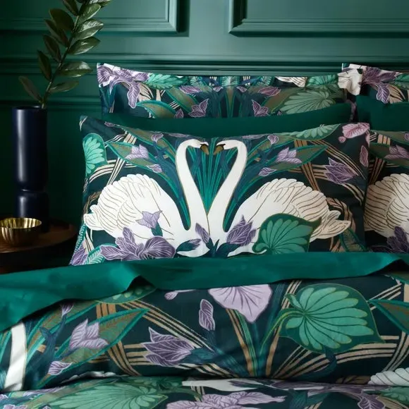 Swan Duvet Cover Set - Green, Velour