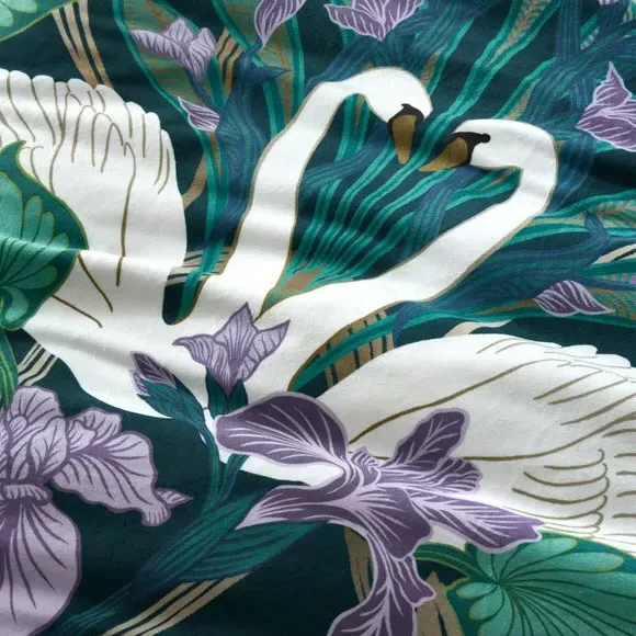 Swan Duvet Cover Set - Green, Velour