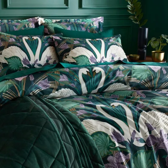 Swan Duvet Cover Set - Green, Velour