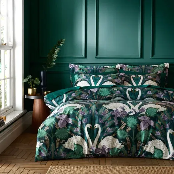 Swan Duvet Cover Set - Green, Velour image