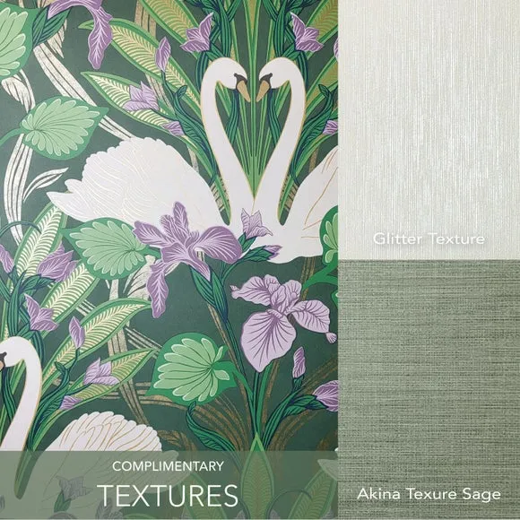 Swan Wallpaper Art Deco Style - Multicolor