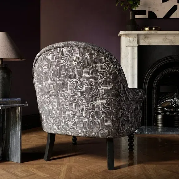 Swirl Print Armchair - Monochrome, Fabric