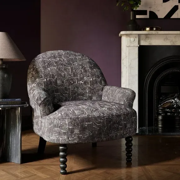 Swirl Print Armchair - Monochrome, Fabric image