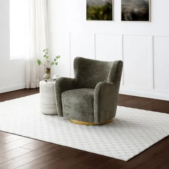 Swivel Armchair with Metal Base - Olive, Chenille