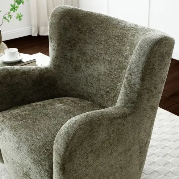 Swivel Armchair with Metal Base - Olive, Chenille