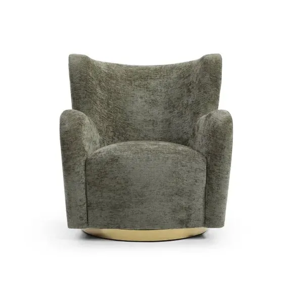 Swivel Armchair with Metal Base - Olive, Chenille