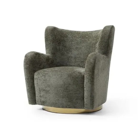 Swivel Armchair with Metal Base - Olive, Chenille