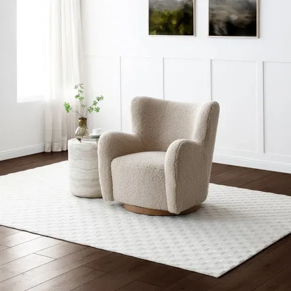 Swivel Armchair with Teddy Fabric - Natural