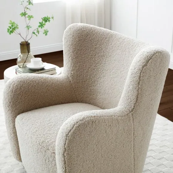 Swivel Armchair with Teddy Fabric - Natural