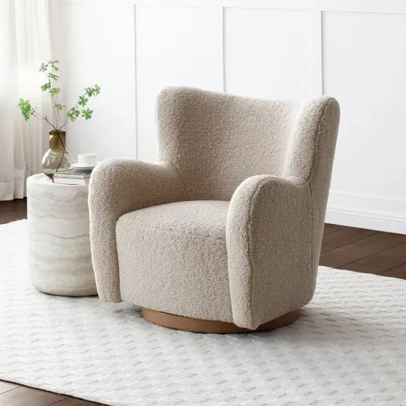 Swivel Armchair with Teddy Fabric - Natural image
