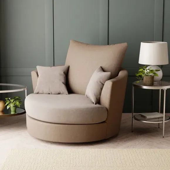 Swivel Chair with Cushions - Chocolate, Faux Leather
