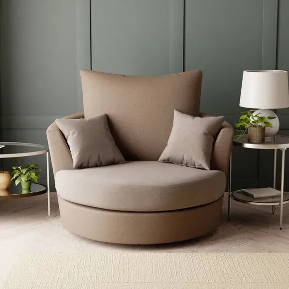 Swivel Chair with Cushions - Chocolate, Faux Leather
