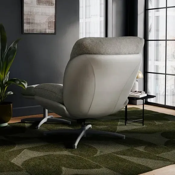 Swivel Chair with Footstool - Grey, Chenille
