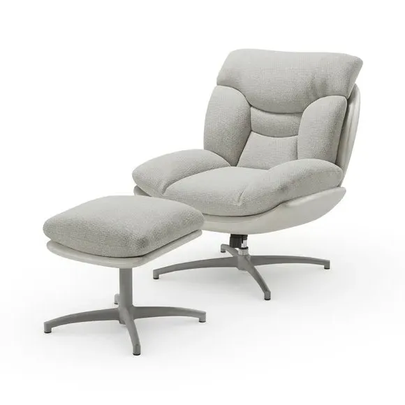 Swivel Chair with Footstool - Grey, Chenille