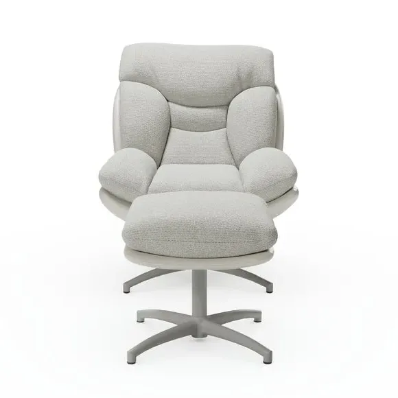 Swivel Chair with Footstool - Grey, Chenille