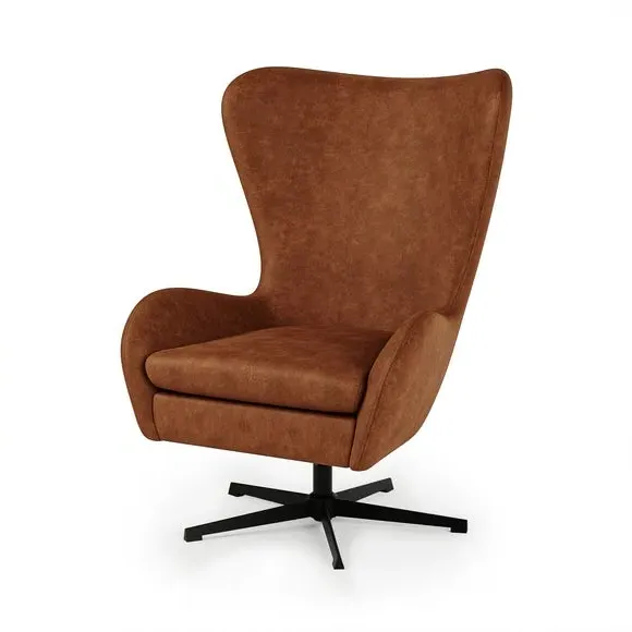 Swivel Chair with Metal Legs - Tan, Faux Leather