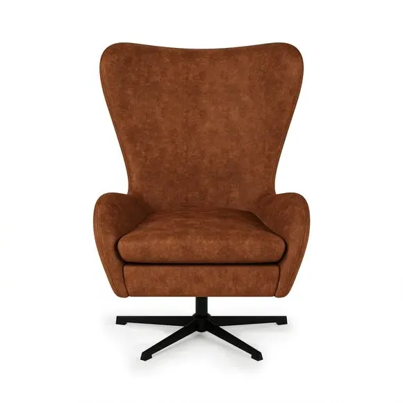 Swivel Chair with Metal Legs - Tan, Faux Leather