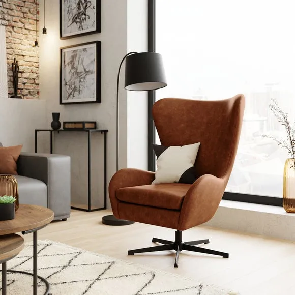 Swivel Chair with Metal Legs - Tan, Faux Leather image