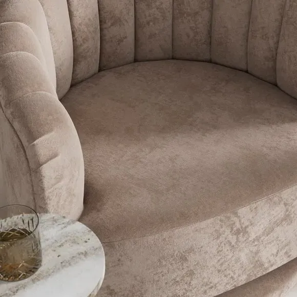 Swivel Chair with Scalloped Back - Mink, Chenille