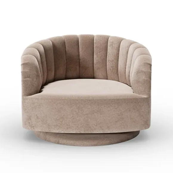 Swivel Chair with Scalloped Back - Mink, Chenille