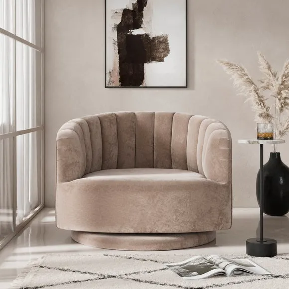 Swivel Chair with Scalloped Back - Mink, Chenille image