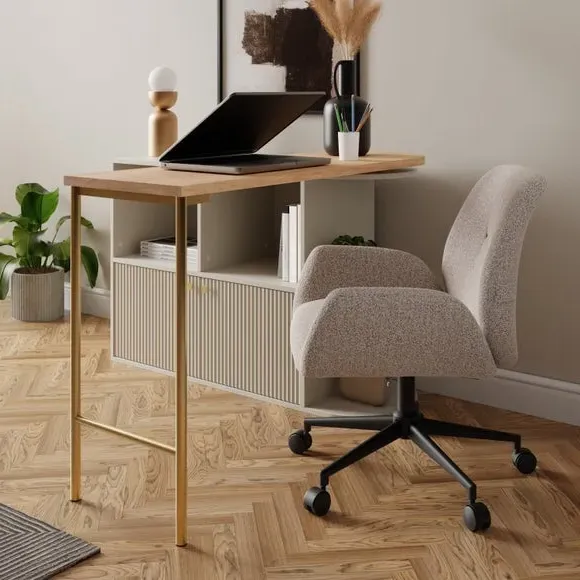 Swivel Desk with Shelves - Natural