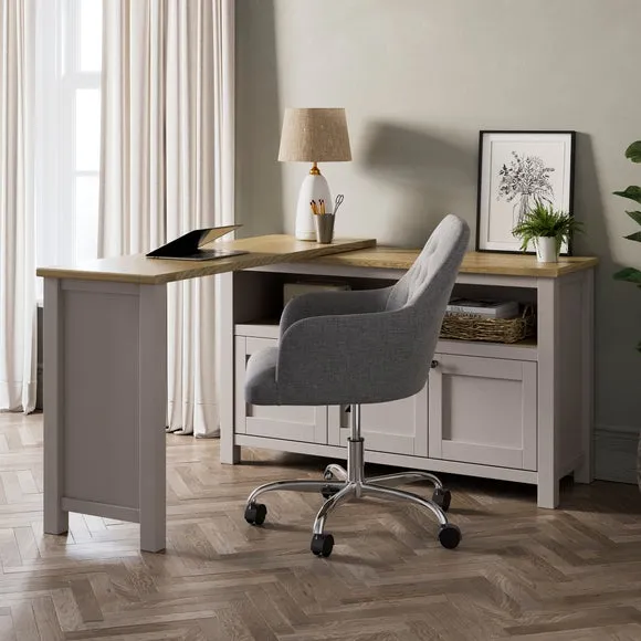 Swivel Desk with Storage - Stone, Wood Effect