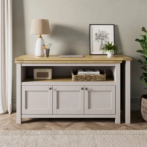 Swivel Desk with Storage - Stone, Wood Effect image
