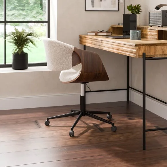 Swivel Office Chair Adjustable - White, Boucle