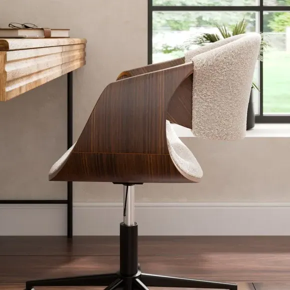 Swivel Office Chair Adjustable - White, Boucle