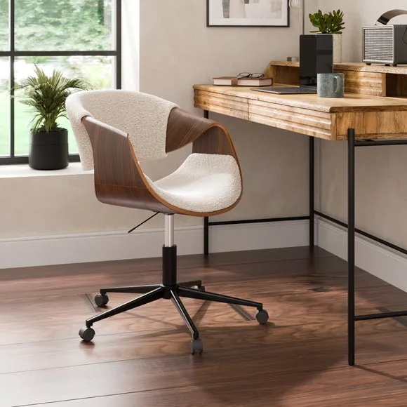 Swivel Office Chair Adjustable - White, Boucle image
