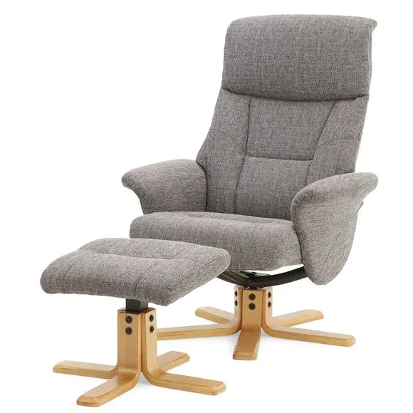 Swivel Recliner Chair with Footstool - Grey