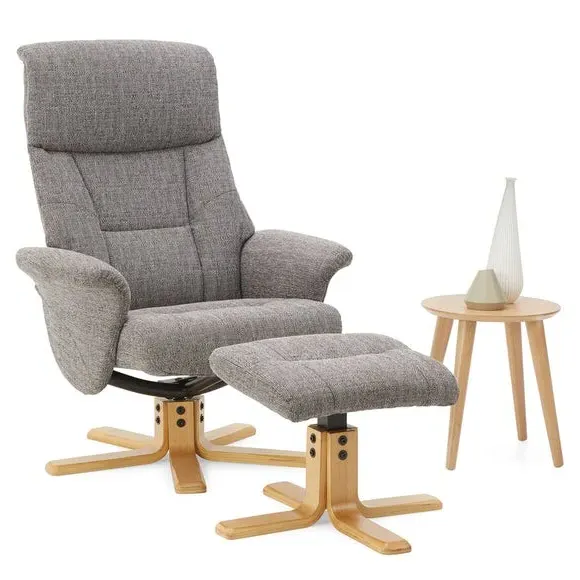 Swivel Recliner Chair with Footstool - Grey