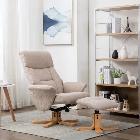 Swivel Recliner Chair with Footstool - Natural