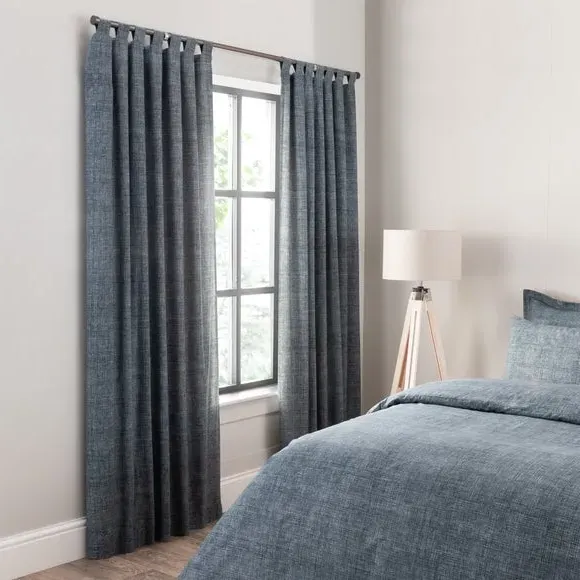 Tab Top Curtains with Print - Pacific Blue