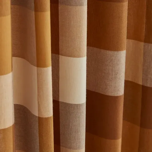 Tab Top Curtains Woven Check - Caramel, Cotton