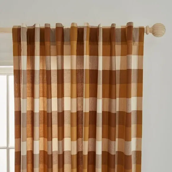 Tab Top Curtains Woven Check - Caramel, Cotton image