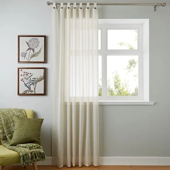 Tab Top Voile Panel - Natural, Linen Blend