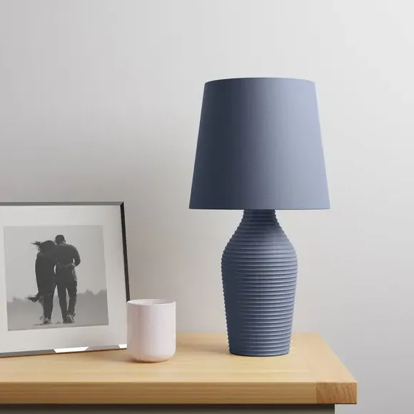 Table Lamp with Fabric Shade - Blue, Stoneware