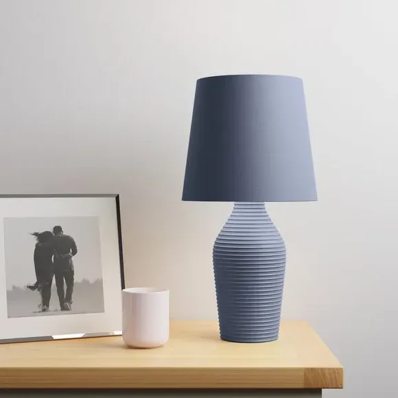 Table Lamp with Fabric Shade - Blue, Stoneware image