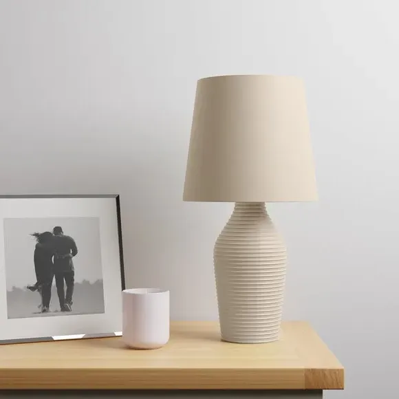 Table Lamp with Fabric Shade - Brown, Stoneware