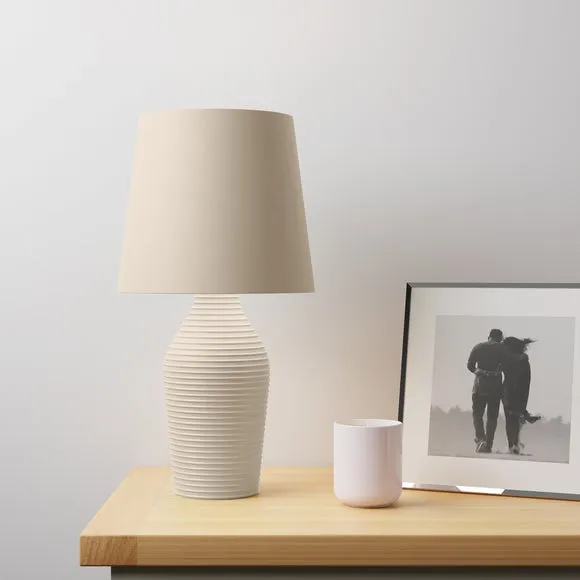 Table Lamp with Fabric Shade - Brown, Stoneware